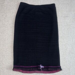 Beverly Mehl Black Knitted Skirt with Pink Lace Trim S